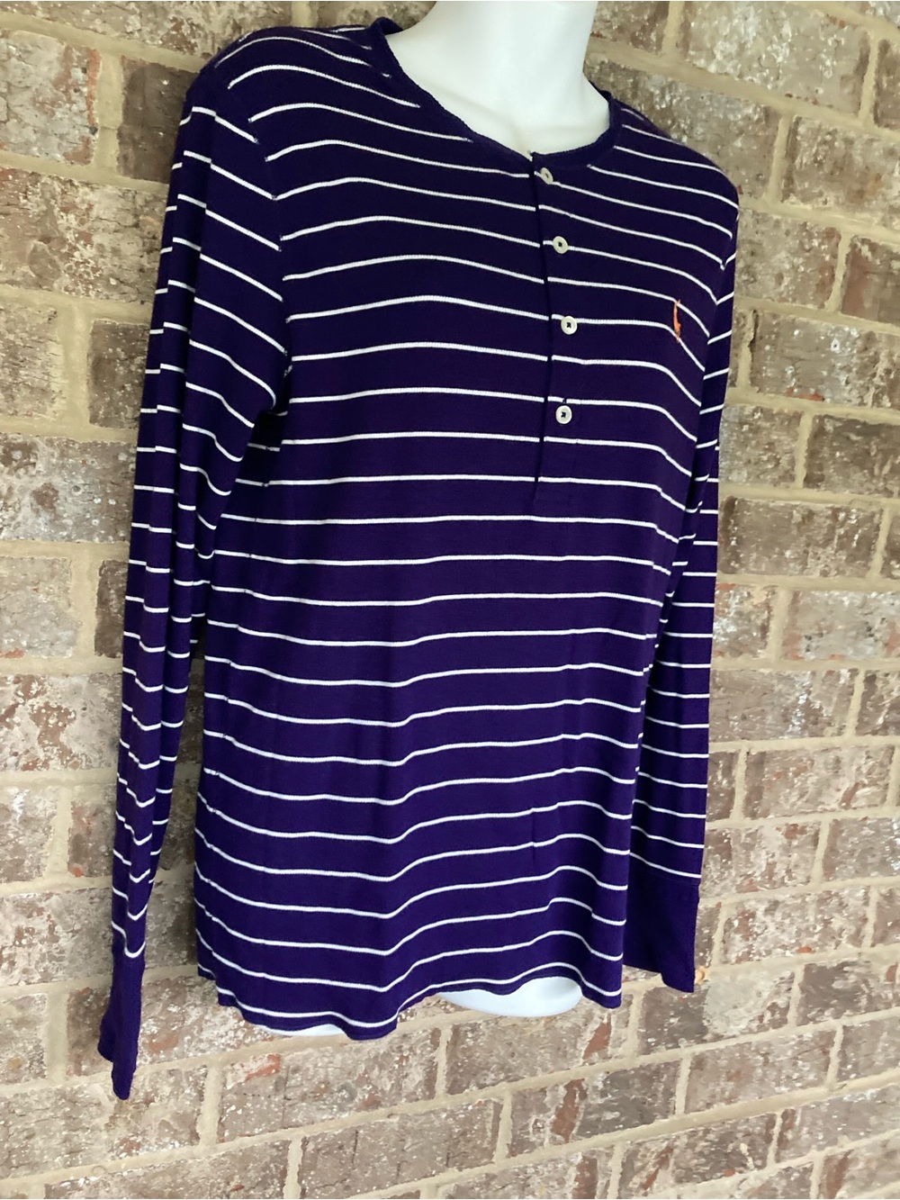 Ralph Lauren  Purple & White long sleeve T-shirt Henley Orange pony - Picture 2 of 9